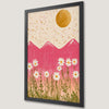 Boho Botanical Mountain Art Poster with Golden Sun