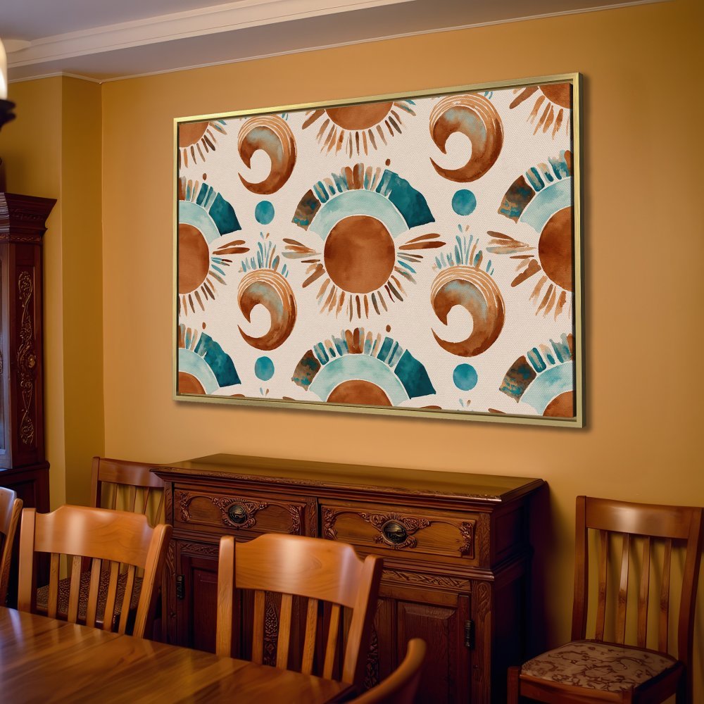 Canvas Print featuring abstract watercolor design in warm brown and teal tones, perfect for living room decor.