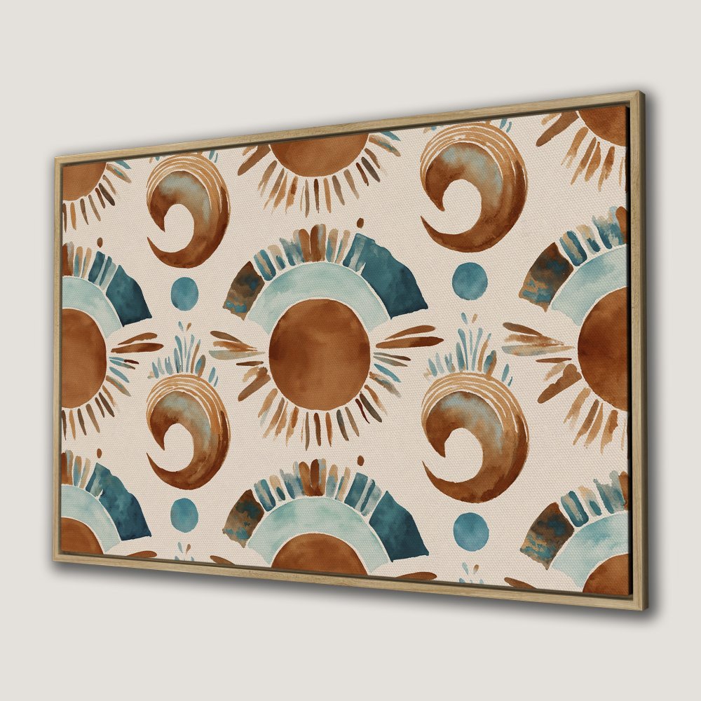 Canvas Print featuring a watercolor sun pattern in earthy tones. Modern wall art with a boho aesthetic, perfect for any interior.