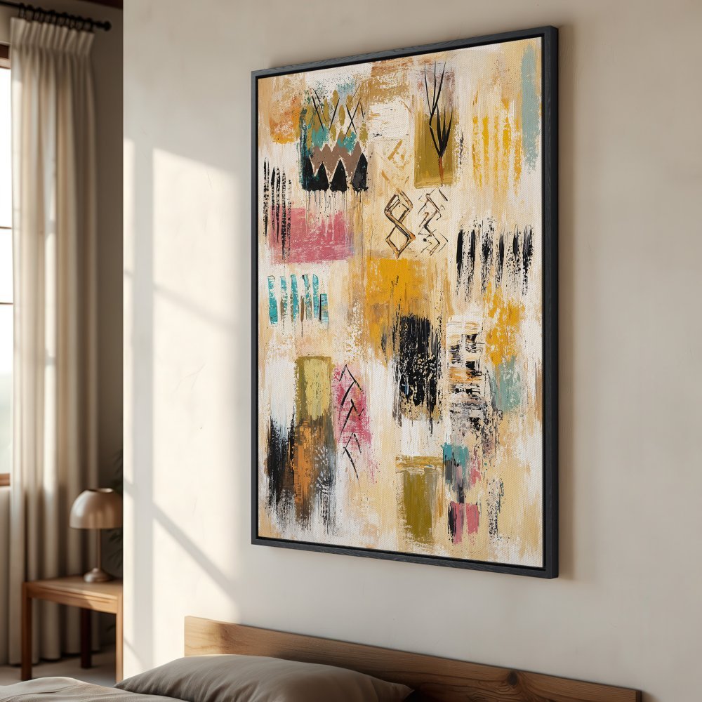 Framed Wall Art: Abstract art Canvas Print with a warm, neutral color palette. Modern design for living room or bedroom decor.