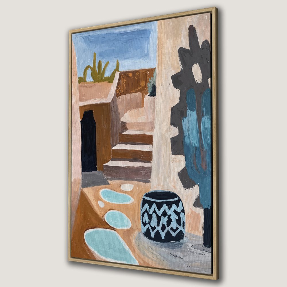 Framed Wall Art: Abstract desert scene in warm tones. Earthy palette Canvas Print with a modern, artistic style. Perfect for home decor.