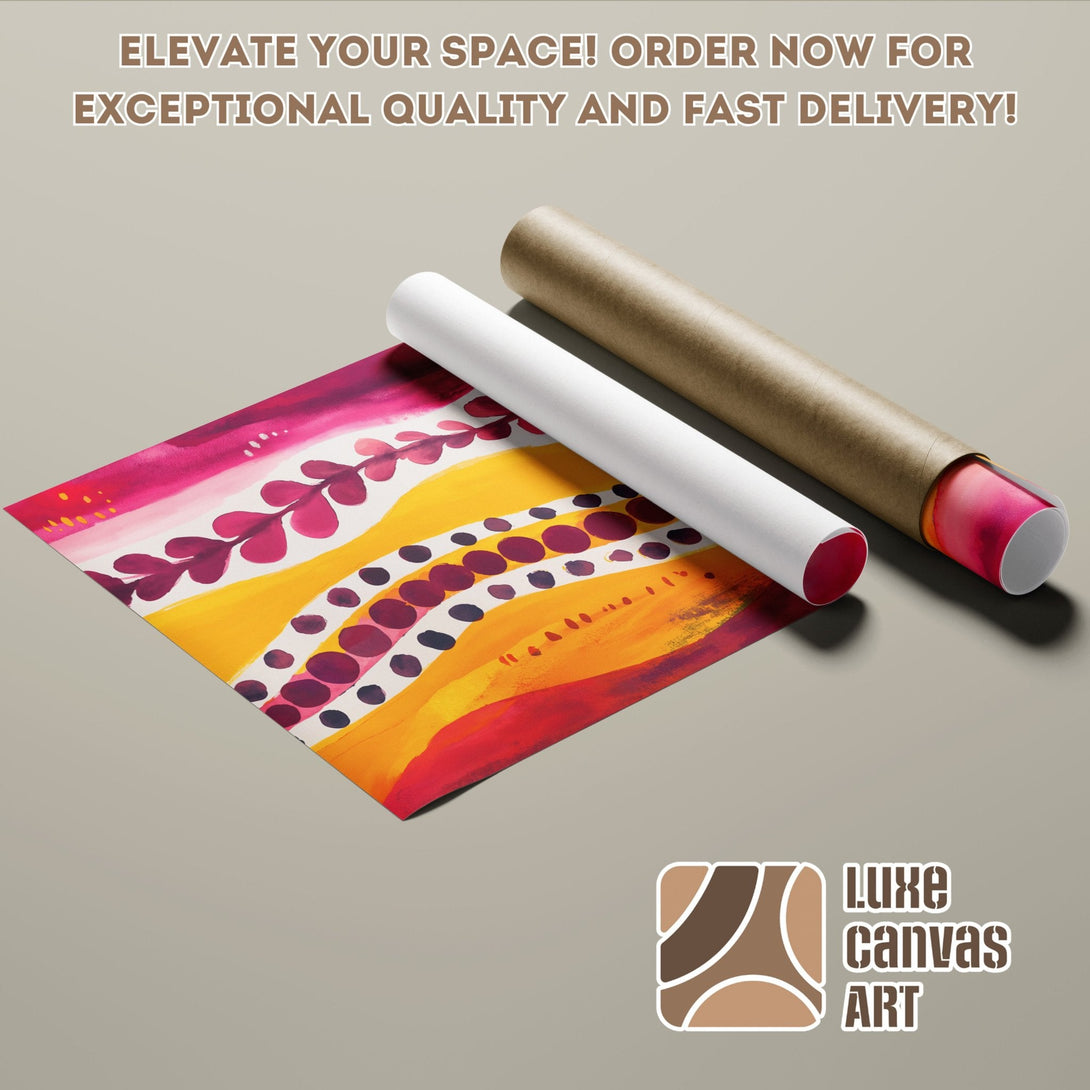 Abstract art poster roll with a vibrant color palette of red, yellow, and purple. Elevate your space with this beautiful Poster!