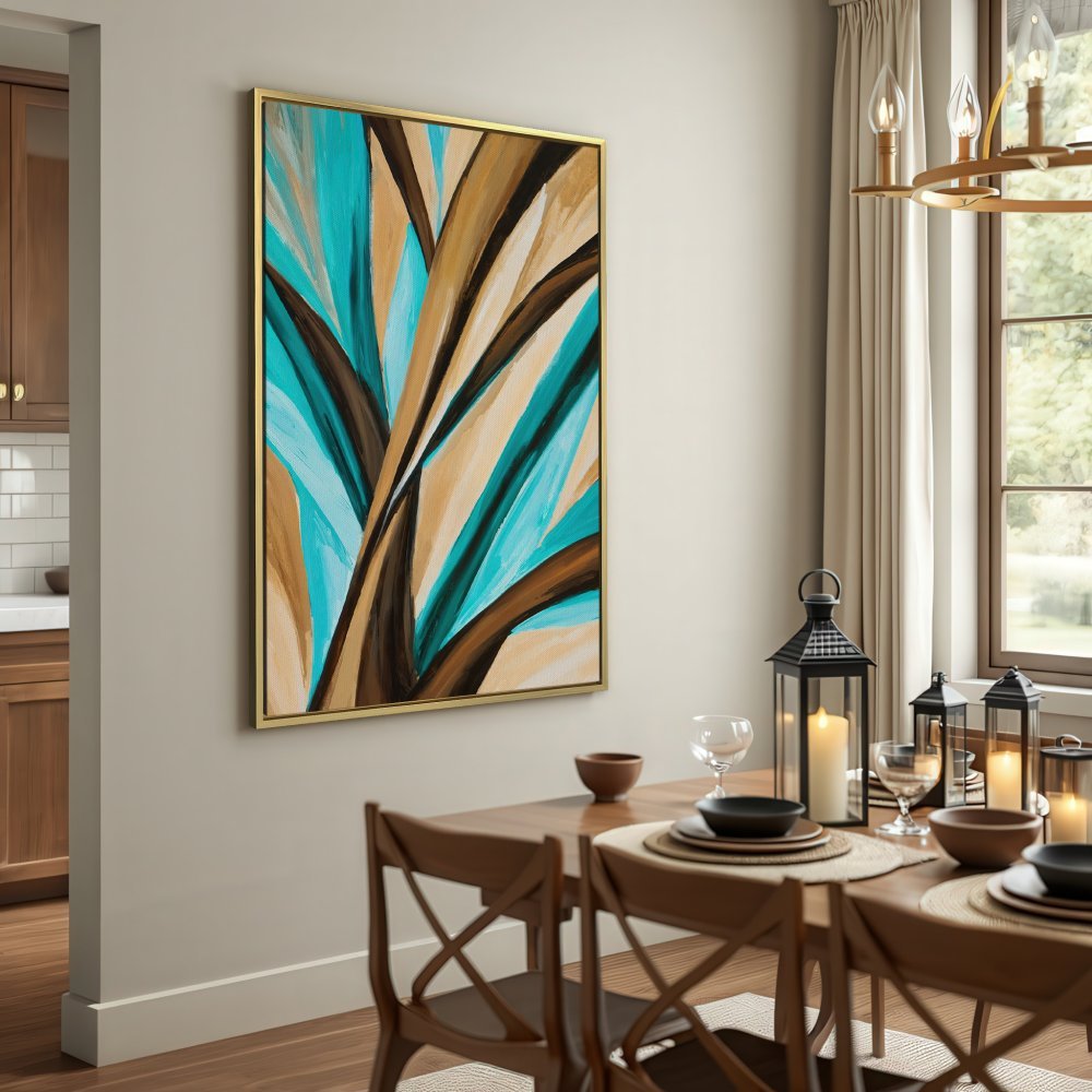 Abstract Canvas Print with turquoise, brown, and tan hues. Modern art for your home!