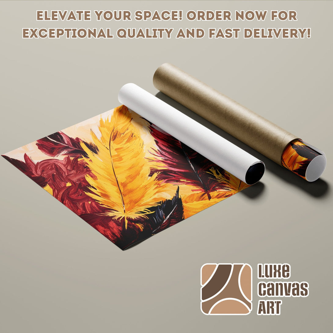 Feather art poster roll, vibrant colors, modern style. Elevate your space with this stunning wall art!