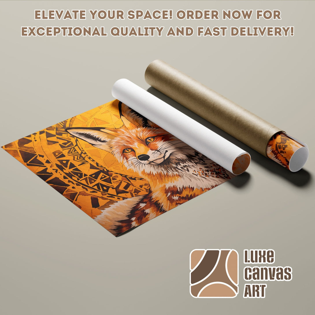 Fox art Poster Roll in warm orange and brown tones. Elevate your space with Luxe Canvas Art!