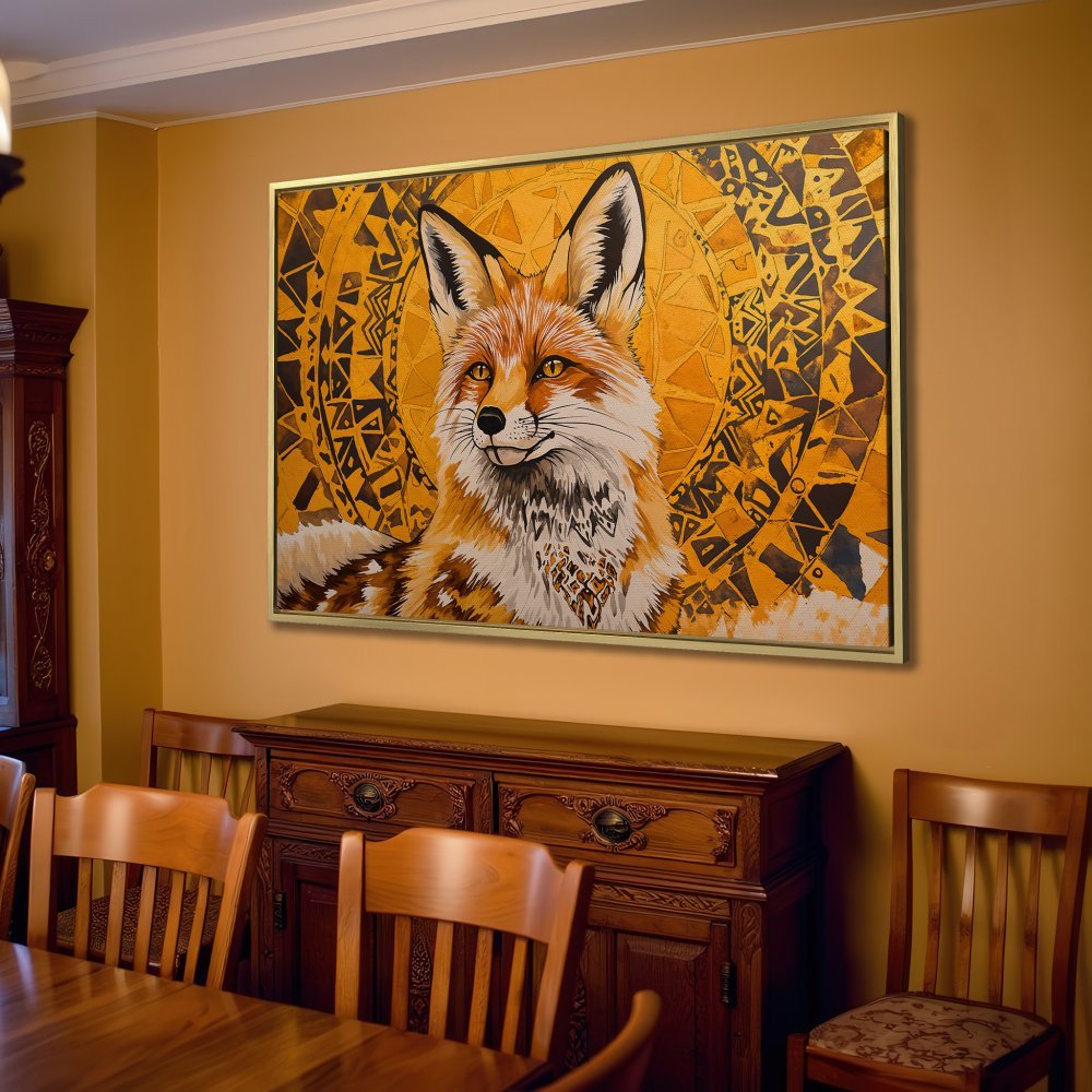 Canvas Print: Majestic fox art in warm gold and brown tones. Perfect for living room decor. Shop now!