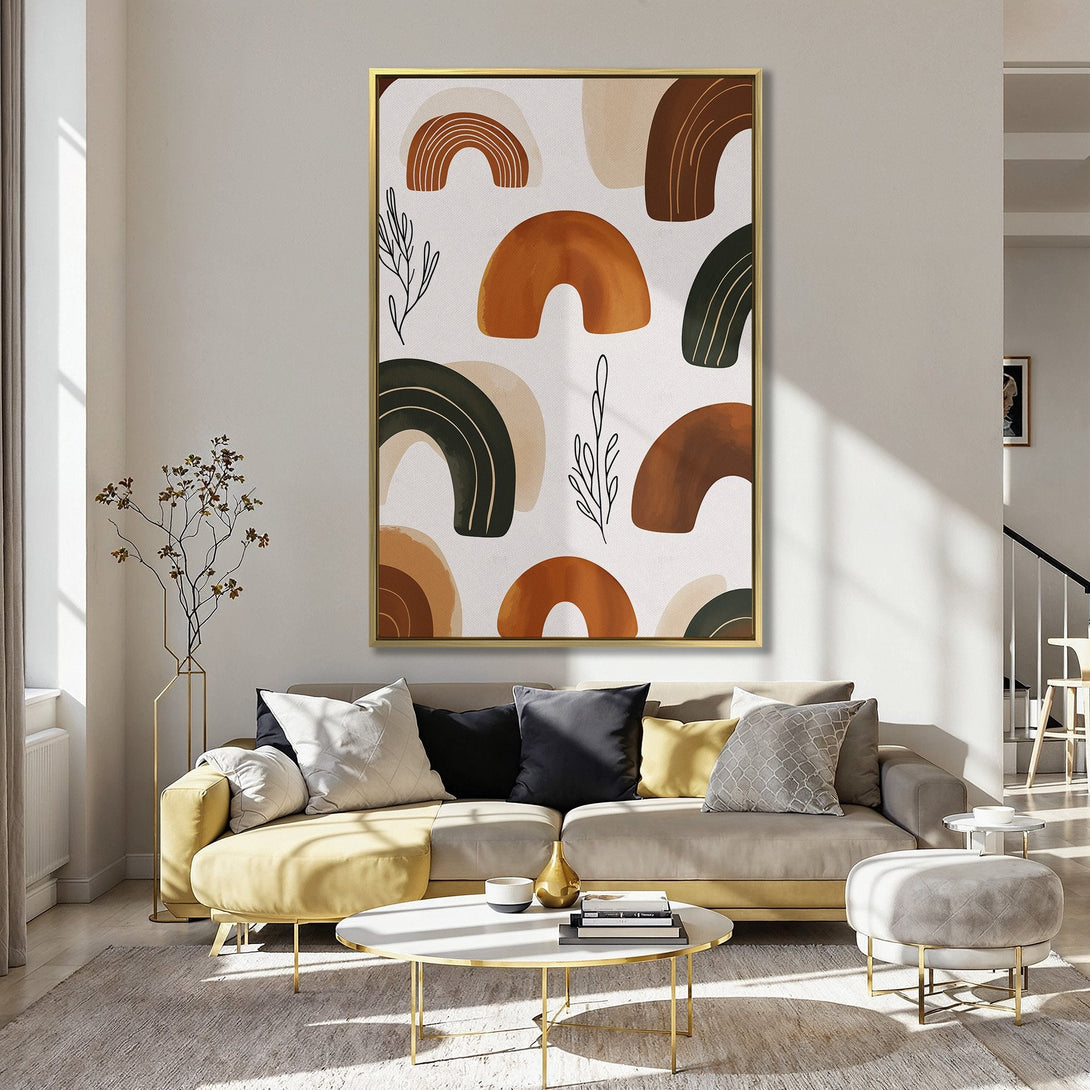 Canvas Print featuring abstract arches in warm earth tones. Modern art perfect for adding a touch of style to your home decor.
