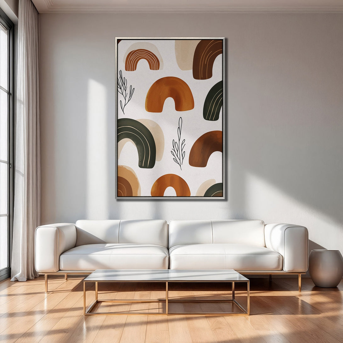 Framed Wall Art: Abstract art Canvas Print with earthy tones and modern style, perfect for living room decor.