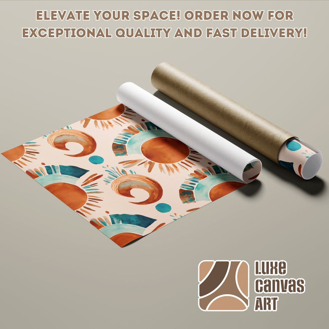 Abstract art Poster Roll in warm earth tones and teal, perfect for home decor.