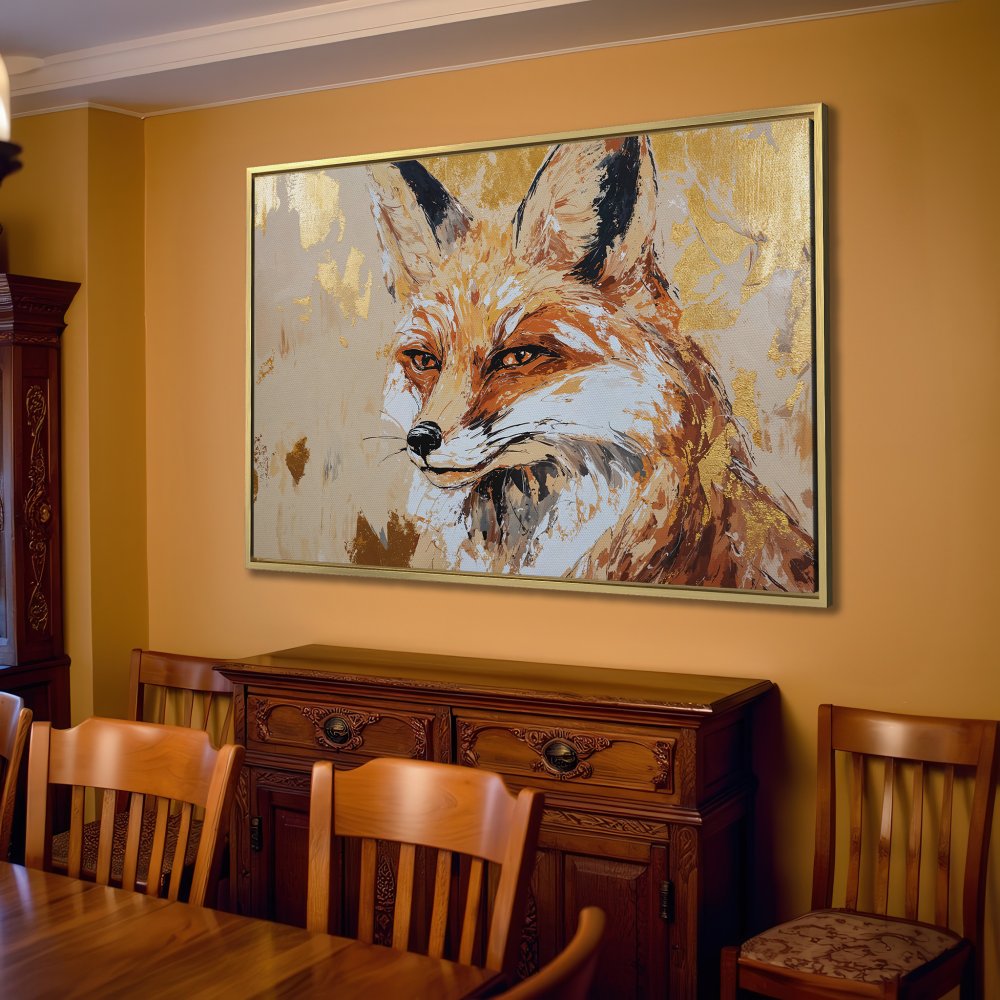 Canvas Print of a majestic fox in warm, neutral tones. Modern art for your living room.