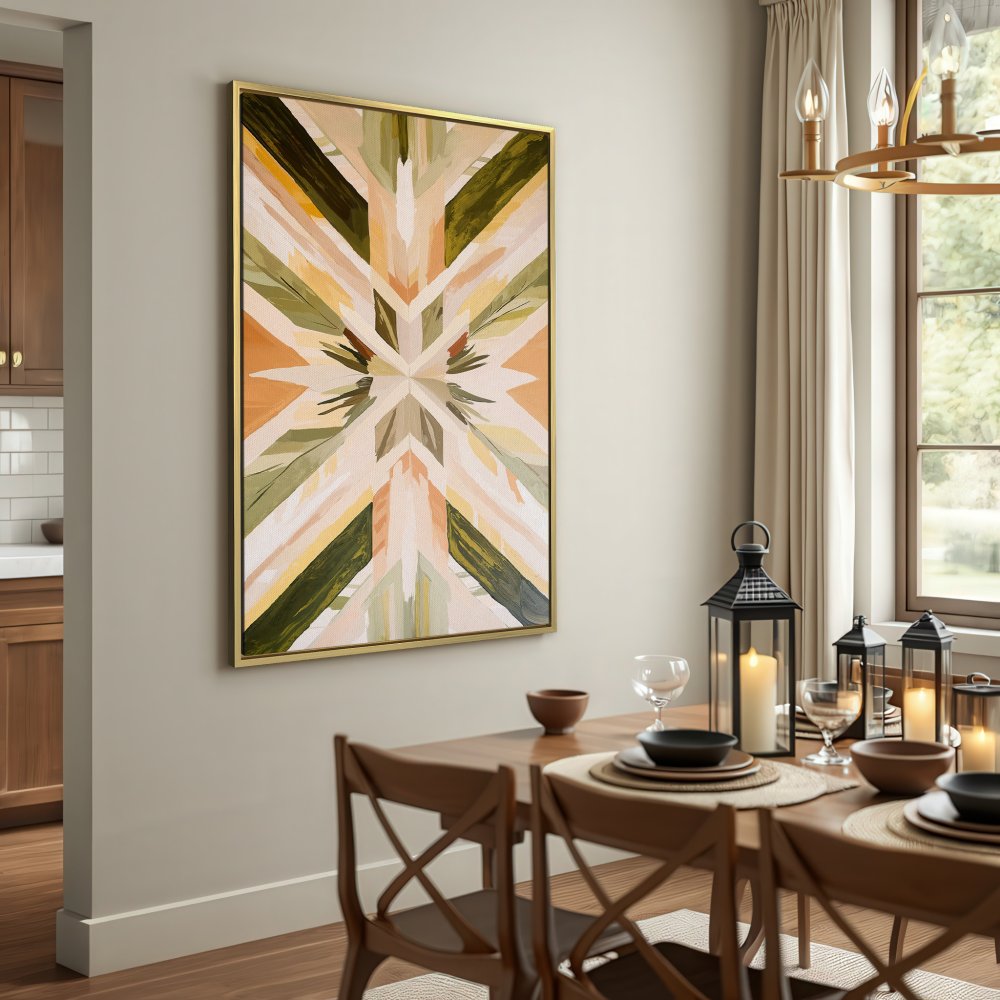 Abstract Canvas Print in earthy tones. Modern geometric art with green, beige, and brown palette, perfect for any interior.