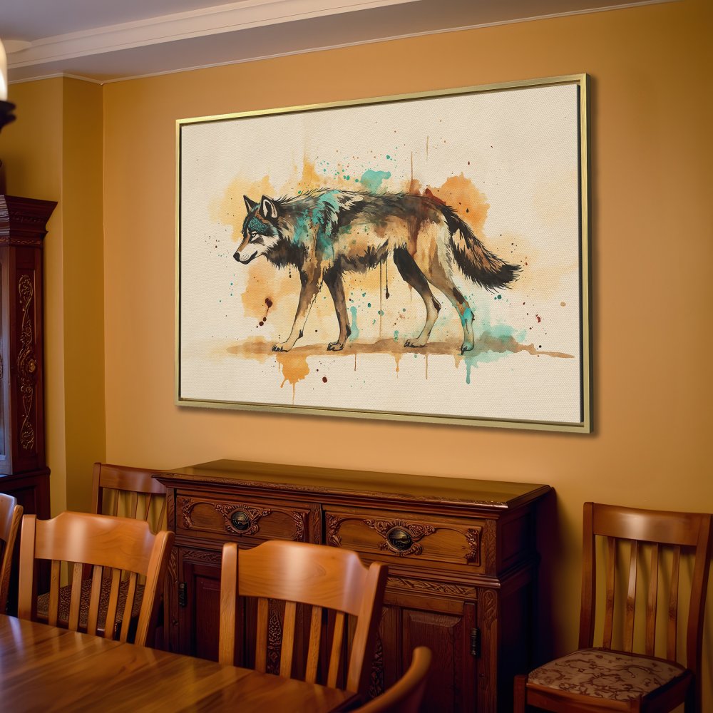 Watercolor wolf Canvas Print in earthy tones. Add a touch of nature to your home decor with this stunning artwork!