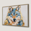 Boho Chic Wolf Portrait Canvas Print with Blue Gold Hues