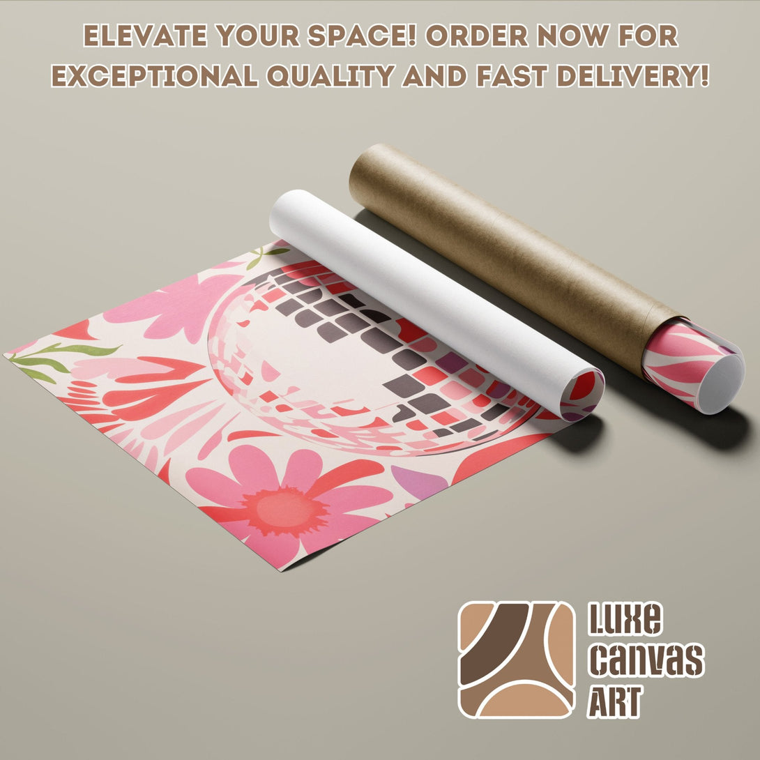 Poster Roll with floral design in pinks and reds, retro style. Elevate your space!