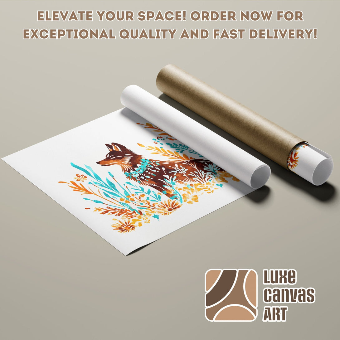 Poster Roll featuring a fox illustration in watercolor style with a warm color palette. Perfect wall art!