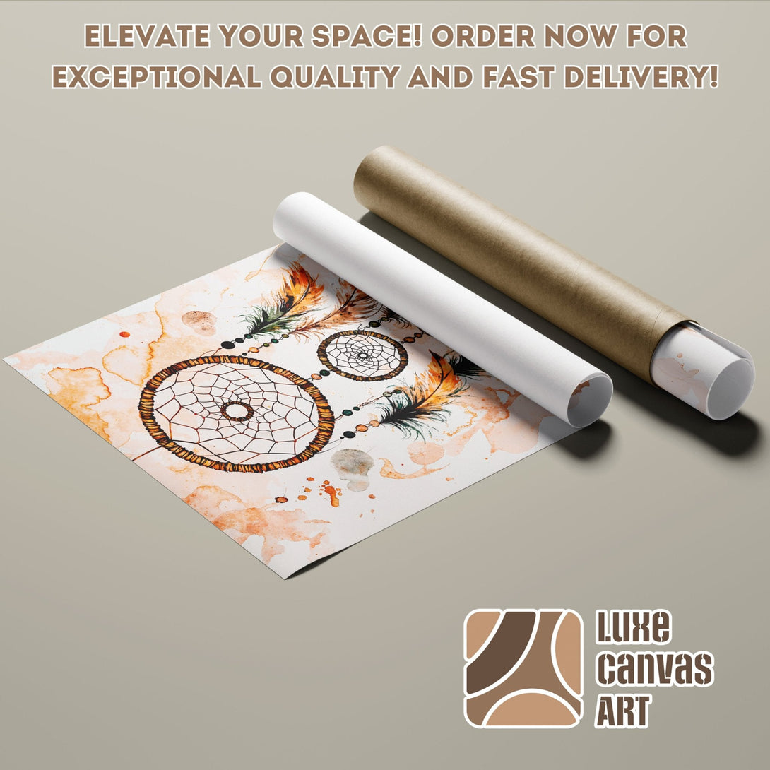 Dreamcatcher Poster Roll, watercolor style art in warm earth tones. Elevate your space with this stunning wall art!