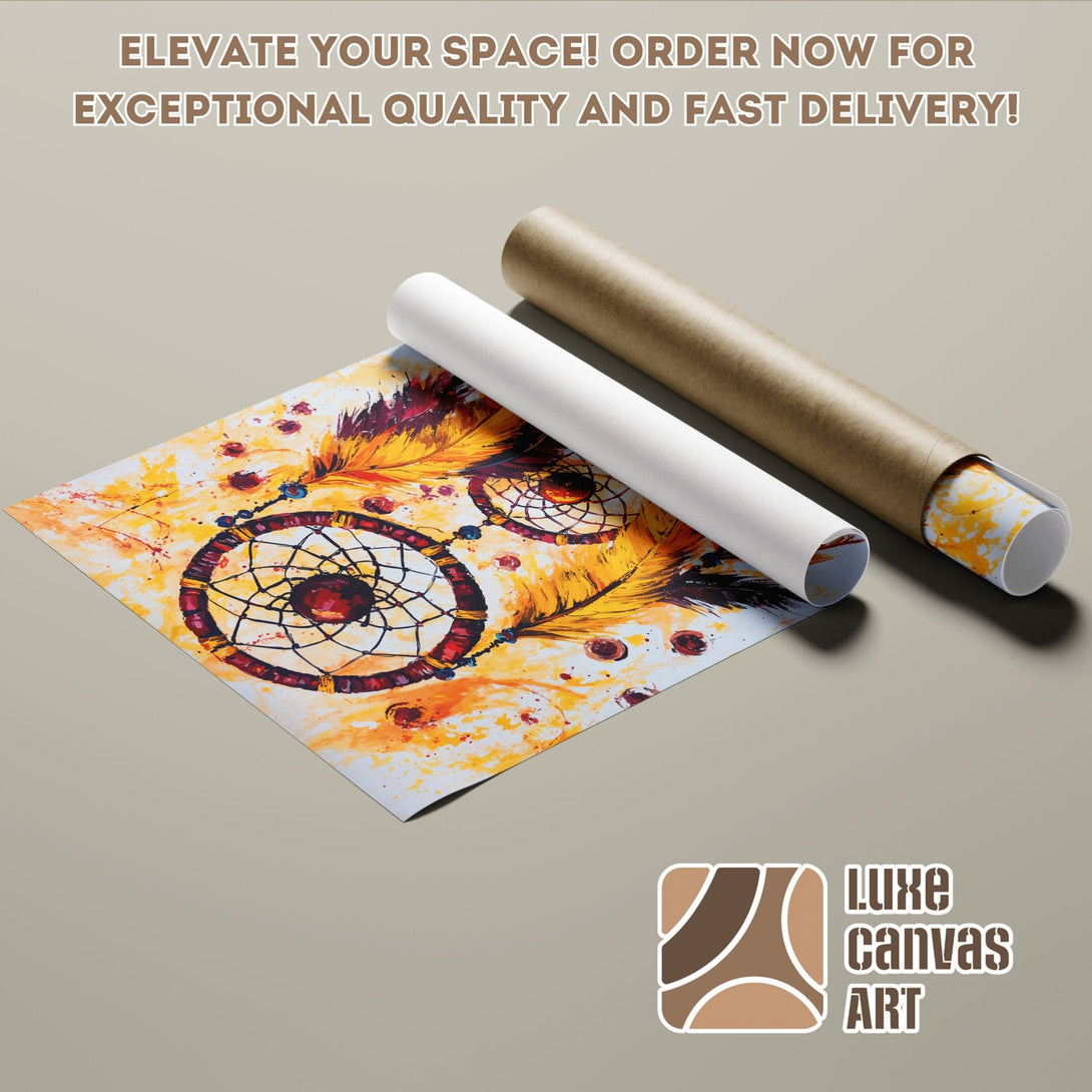 Dreamcatcher Poster Roll, abstract art in warm yellow and red tones. Elevate your space with exceptional quality. Order now!