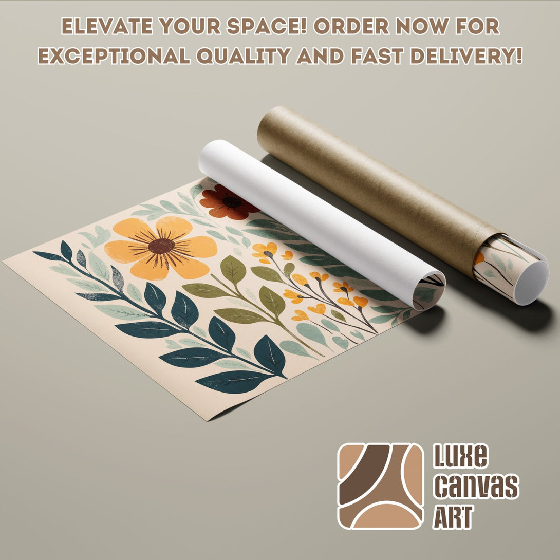 Poster Roll featuring floral art in warm tones. Perfect wall decor!