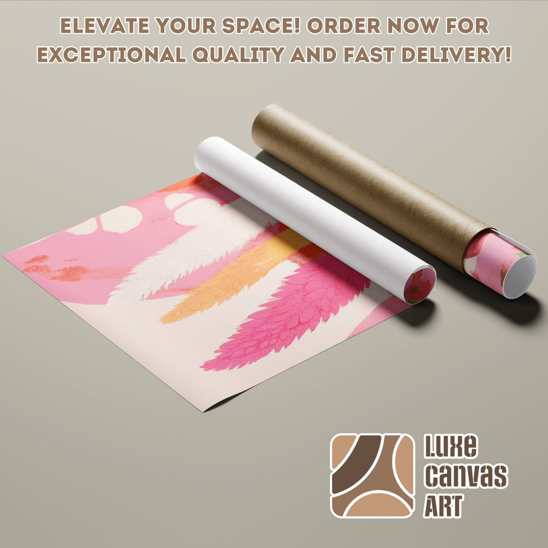 Abstract feather Poster Roll in pink and peach tones. Elevate your space with Luxe Canvas Art!