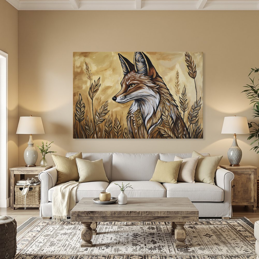 Framed Wall Art: Stunning fox portrait in warm earth tones. Rustic style Canvas Print adds a touch of nature to your home decor.