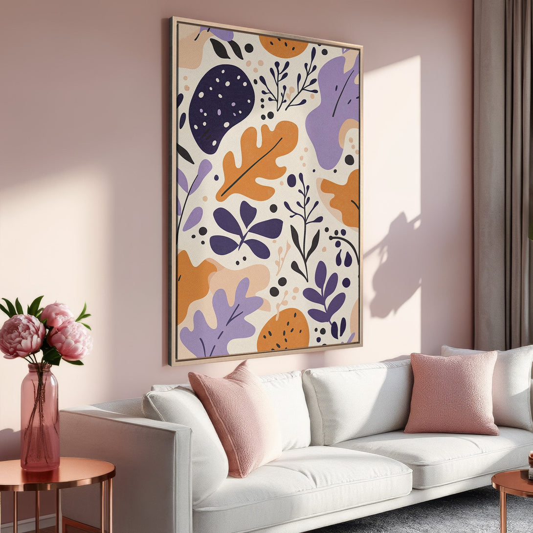 Framed Wall Art featuring an abstract botanical design in a modern style with a warm, earthy color palette. Perfect for adding a touch of nature to your space!