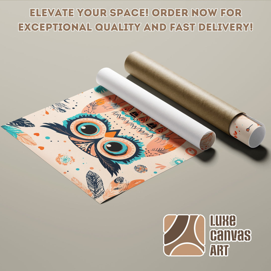 Owl art poster roll in a neutral color palette. Modern wall decor for your home. Order your poster today!