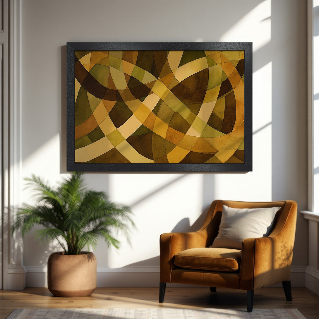 Framed Poster: Abstract art print in warm earth tones. Modern decor for living room or office. Enhance your space with this unique poster.