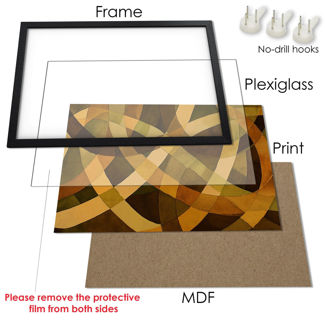Framed Poster with abstract geometric art in warm earth tones. Ready to hang art for your home.