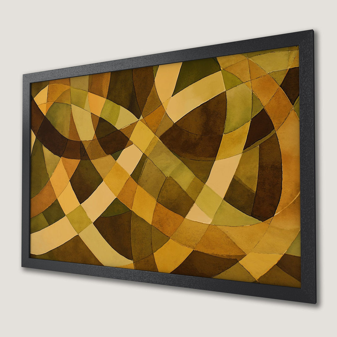 Framed Poster featuring abstract geometric art in warm earth tones. Perfect wall decor for any space.