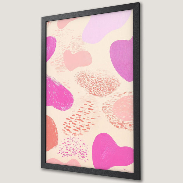 Framed Poster featuring abstract art in pink and peach hues. Modern style, perfect wall decor.