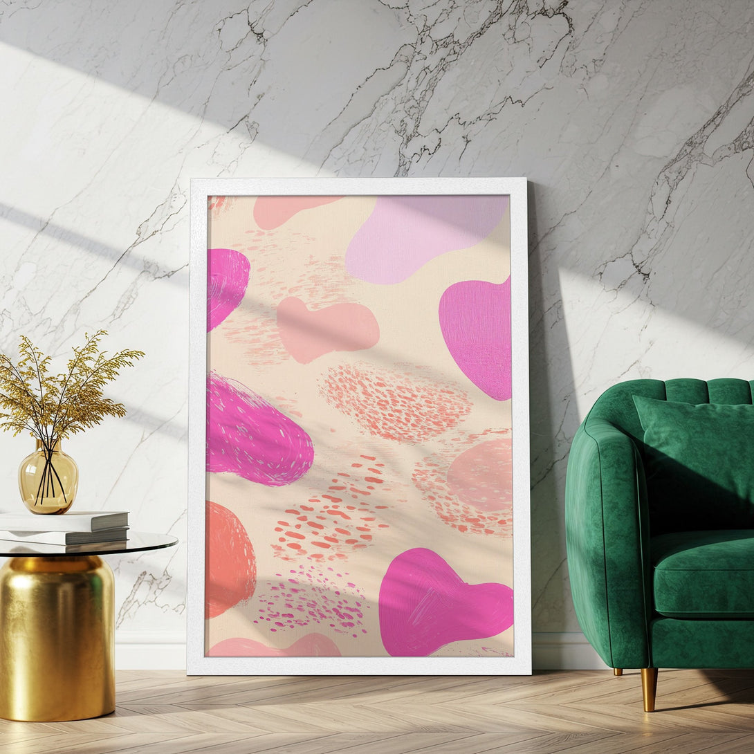 Framed Poster with abstract art in pink and peach tones. Modern wall art to brighten your space.