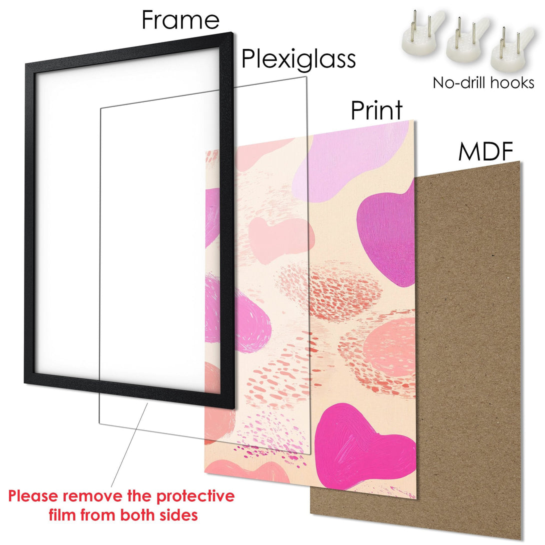 Framed Poster with abstract art in pink and peach tones. Modern wall decor for your home. Easy to hang!