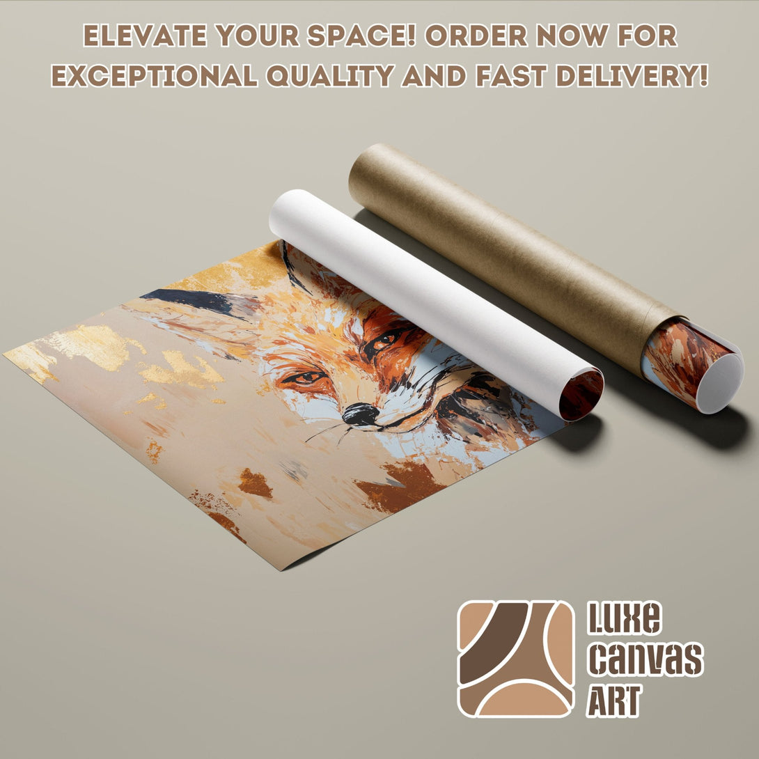 Abstract fox art poster roll in warm tones. Elevate your space with this stunning wall art!