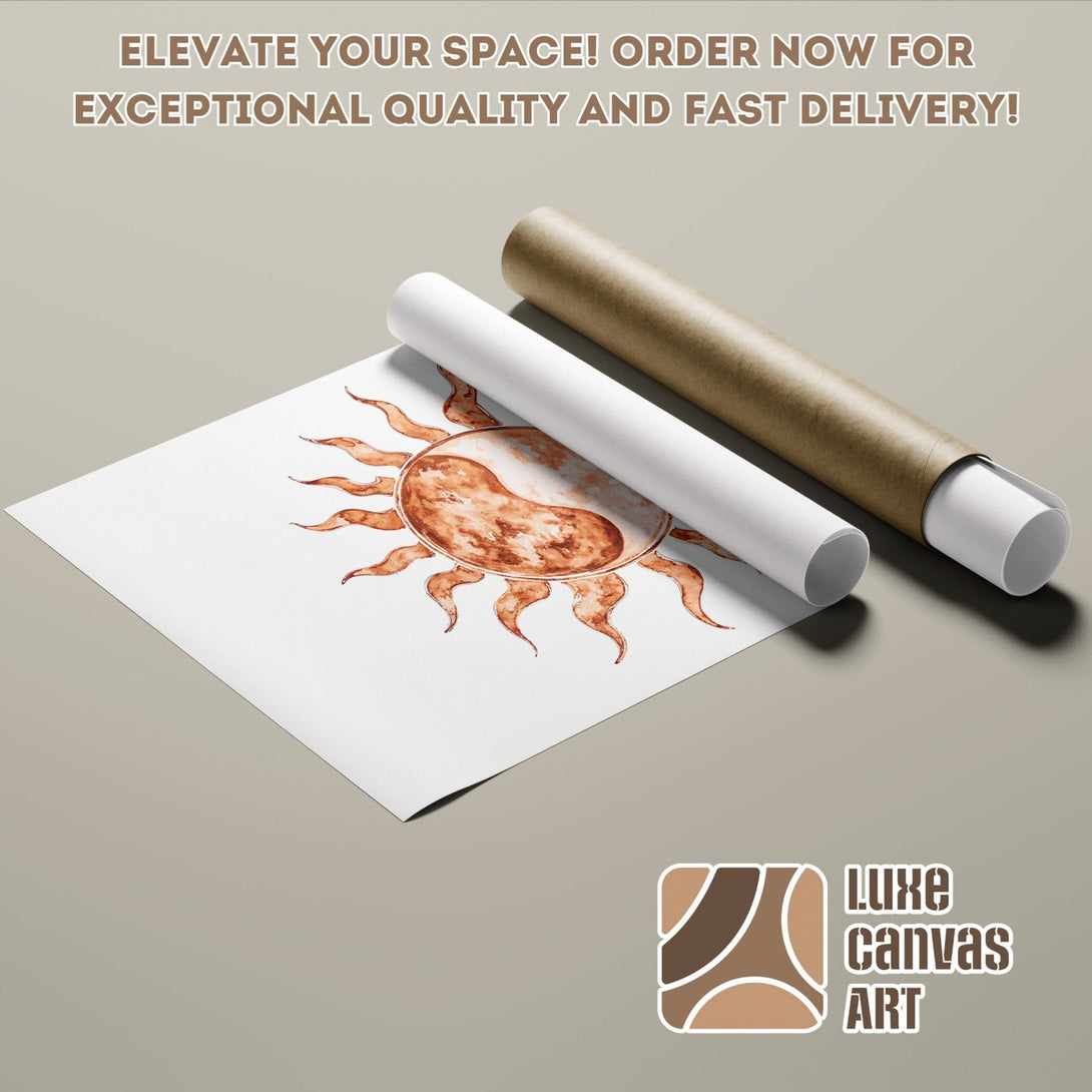 Poster Roll featuring a watercolor sun design in warm earth tones. Elevate your space!