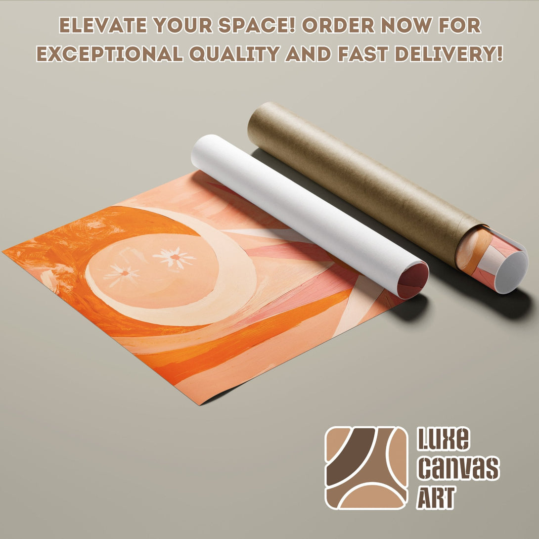 Poster Roll featuring abstract art in warm orange tones. Elevate your space with Luxe Canvas Art! Order now!