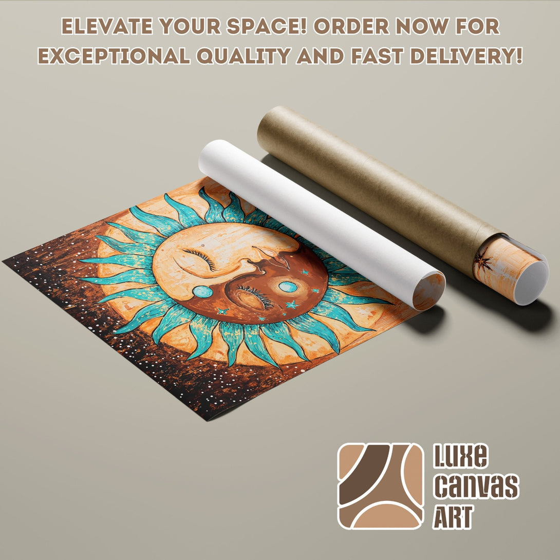 Poster Roll featuring a celestial sun design in a warm, earthy color palette. Elevate your space with this unique art!