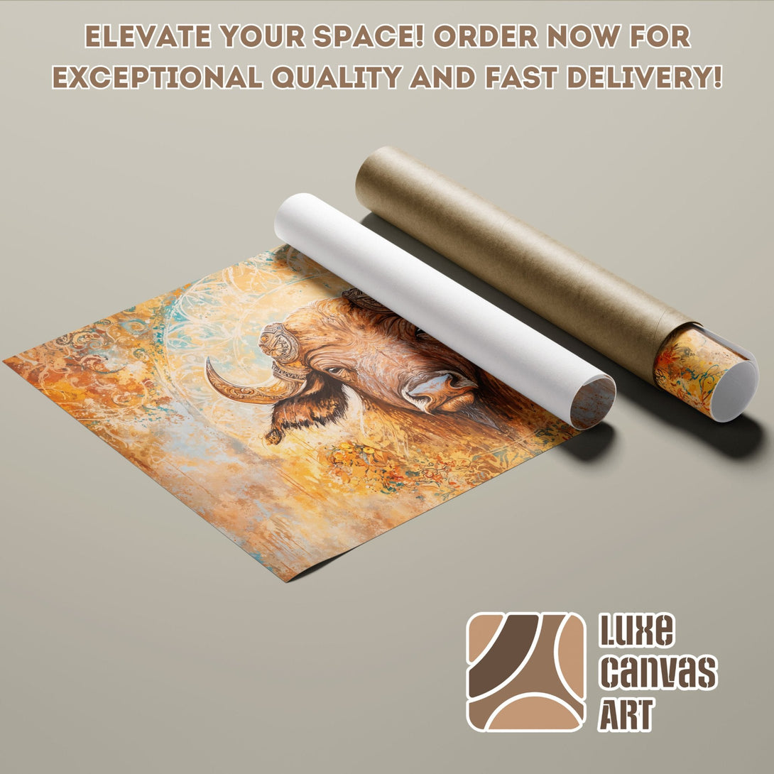 Poster Roll featuring a bull illustration, warm color palette, and artistic style. Order now!