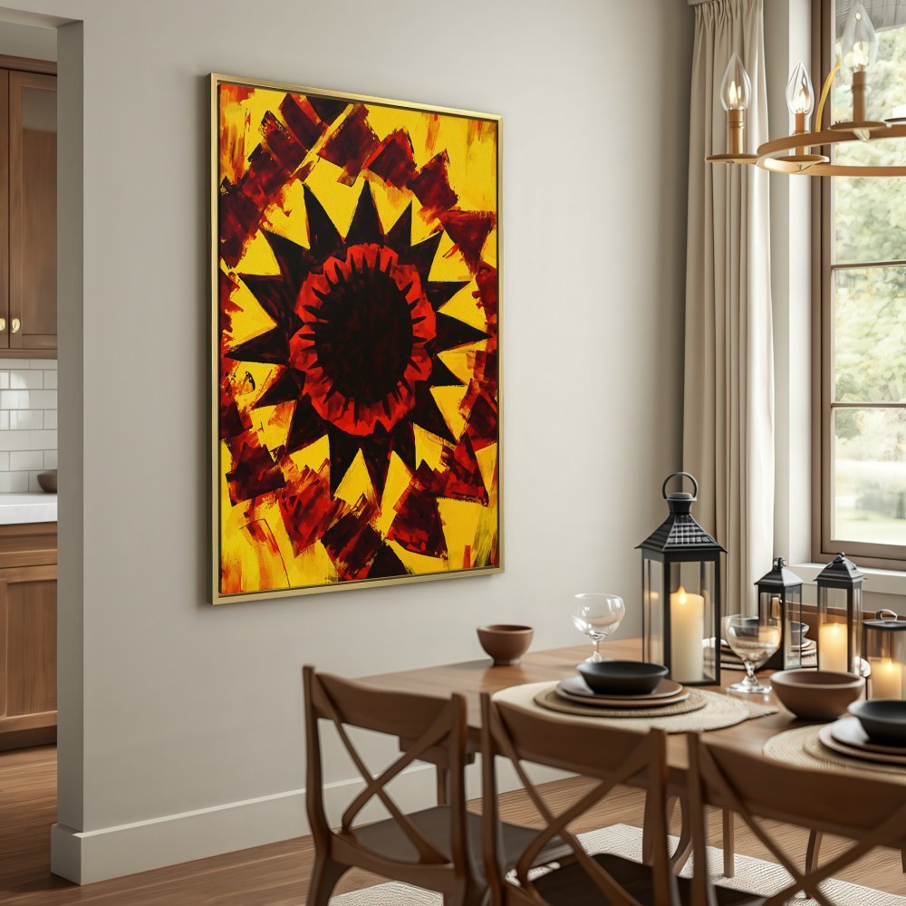 Abstract Canvas Print in yellow, red, and black. Modern art for home decor.