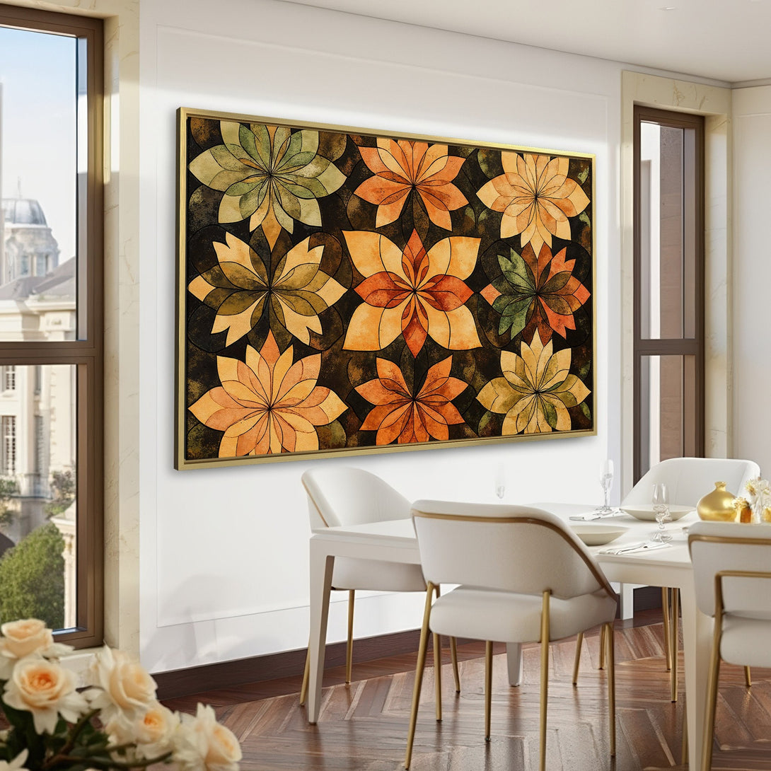 Canvas Print featuring floral design in warm, earthy tones. Adds a touch of elegance to any room. Perfect for home decor!
