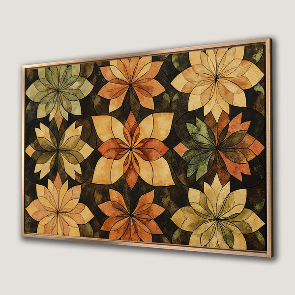 Framed Wall Art featuring a floral pattern in warm earth tones. Perfect for adding a touch of elegance and style to any room.