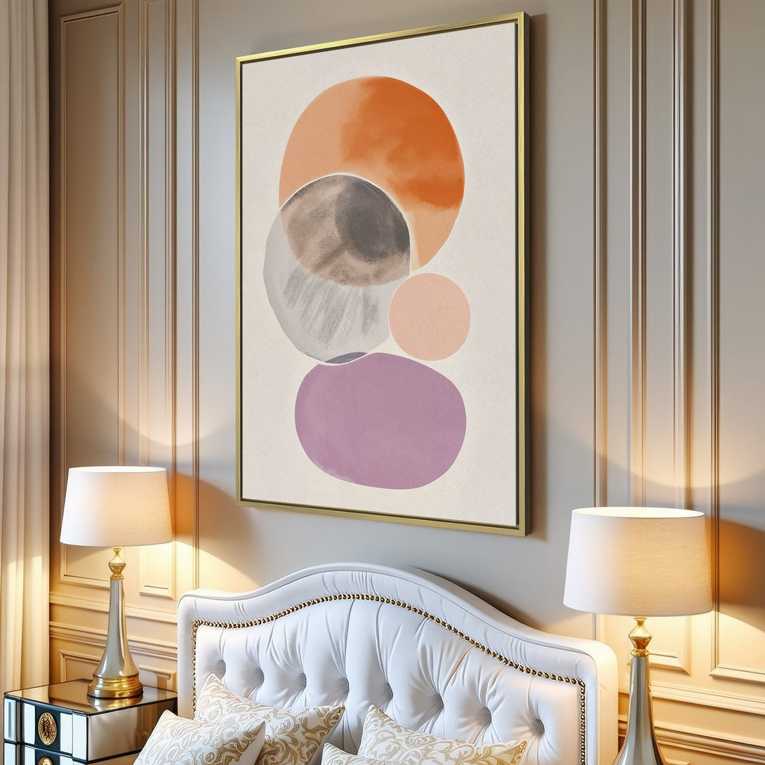 Abstract Canvas Print with watercolor circles in warm, muted tones. Modern wall art for living room decor.