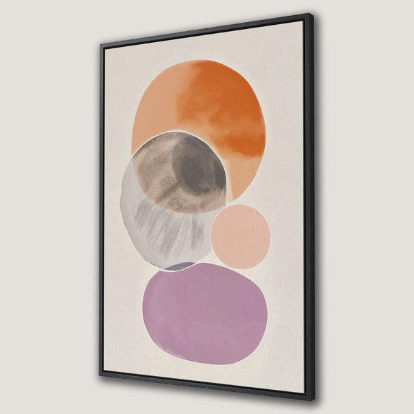 Abstract Canvas Print with watercolor circles in orange, gray, pink, and purple. Modern art for a stylish home.