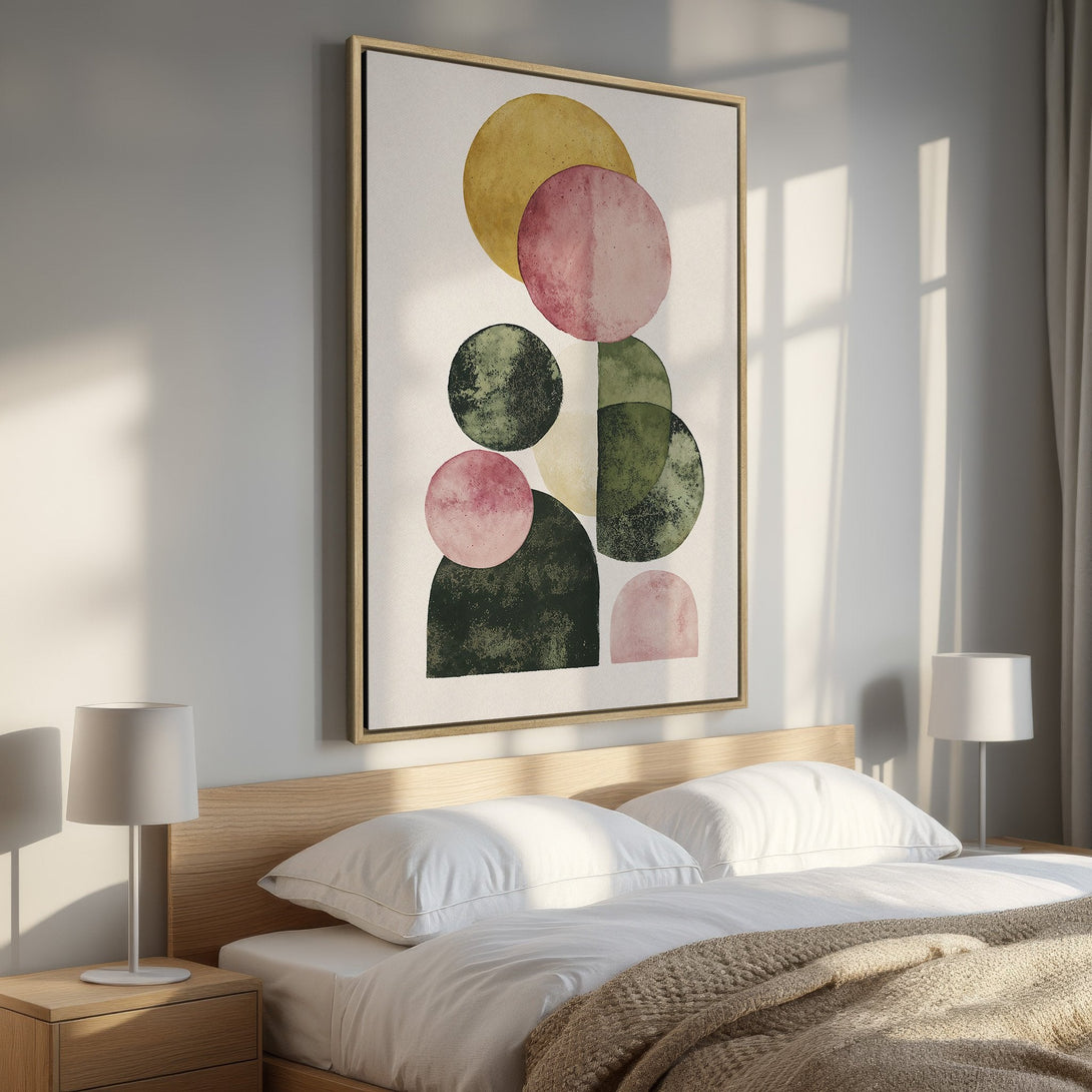 Framed Wall Art featuring abstract watercolor circles in earthy tones. Perfect bedroom decor! Shop our Canvas Print collection today.