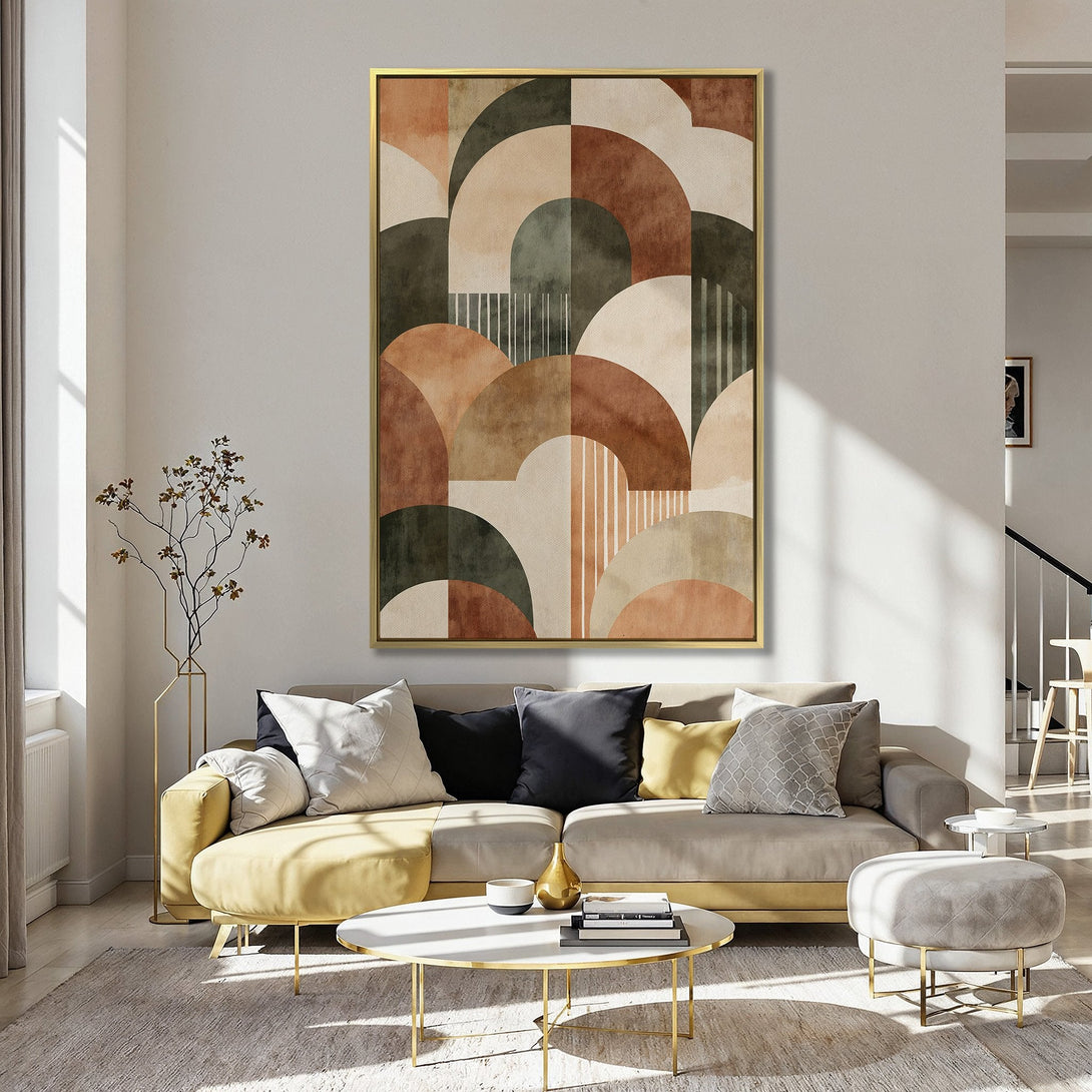 Canvas Print: Abstract geometric art in warm earth tones. Modern wall decor for a stylish kitchen, featuring a terracotta and beige palette.