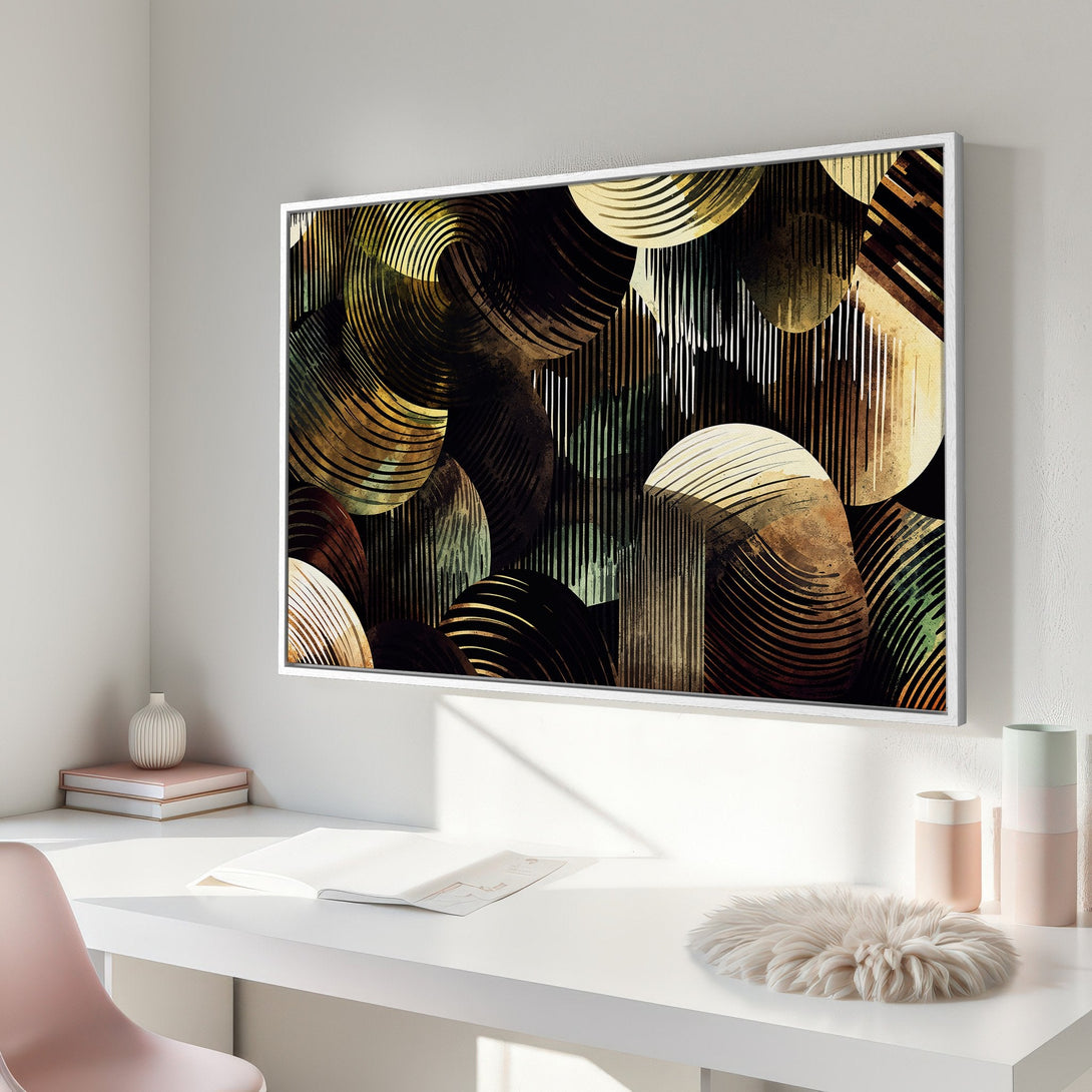 Framed Wall Art featuring abstract geometric art in a warm, earthy color palette. Perfect for modern home decor.