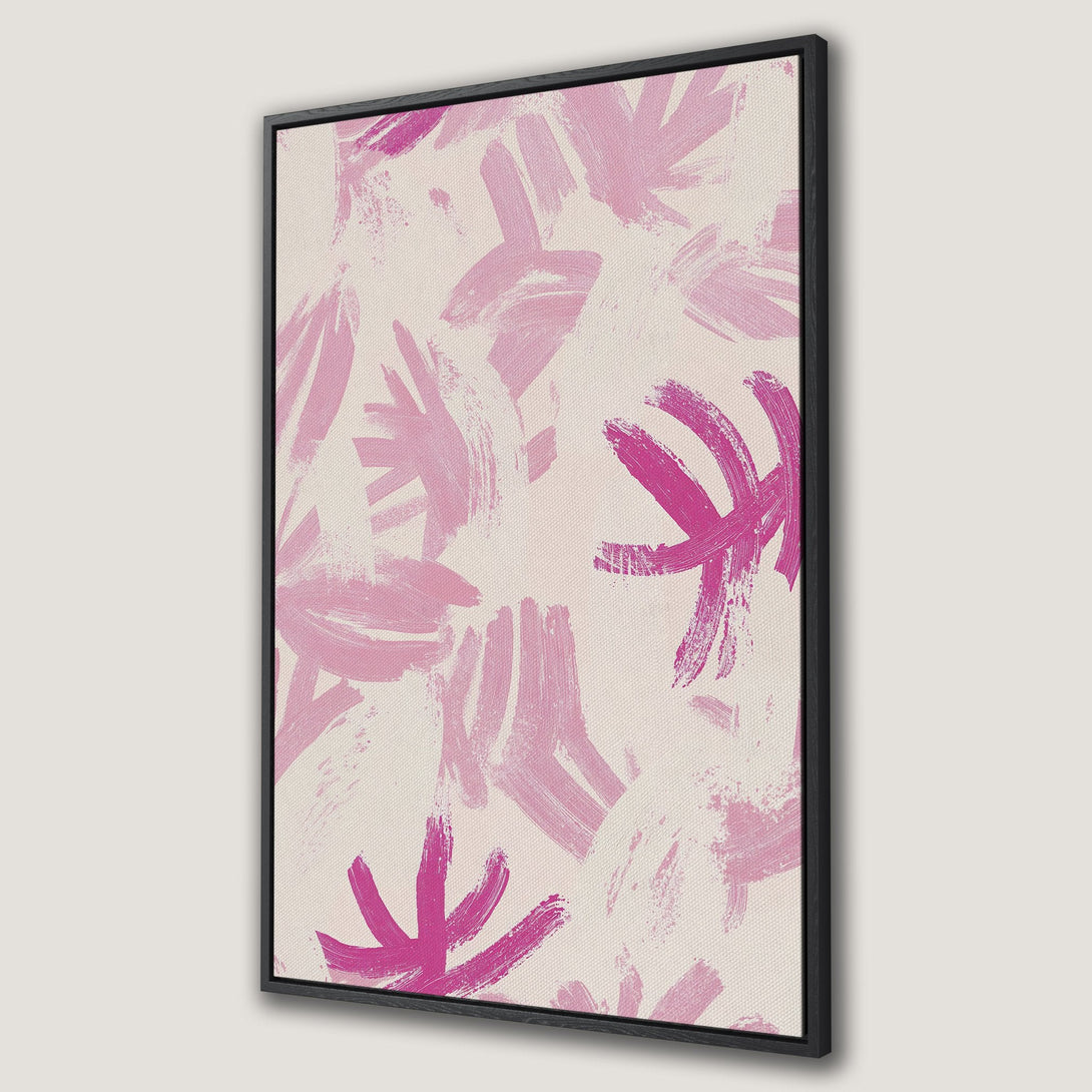 Framed Wall Art featuring abstract pink brushstrokes on a neutral background. Modern art canvas print perfect for adding a pop of color to any space.