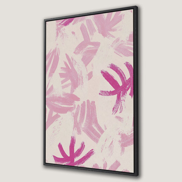 Framed Wall Art featuring abstract pink brushstrokes on a neutral background. Modern art canvas print perfect for adding a pop of color to any space.