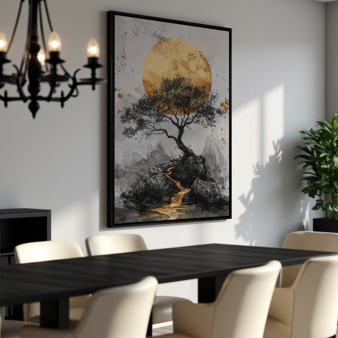 Framed Wall Art: Abstract tree art print with gold and gray tones. Modern wall decor for living room or dining room. Shop Canvas Prints today!