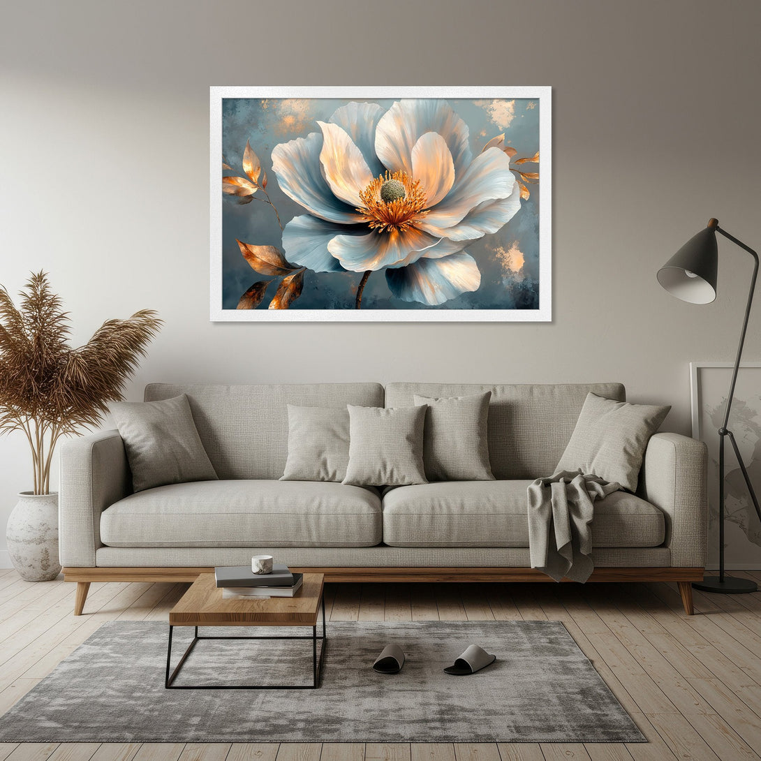 Framed Poster featuring a Native American portrait in an expressive, abstract style with a warm, earthy color palette. Perfect wall art.