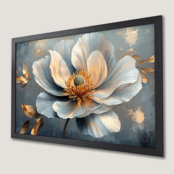 Framed Poster: Native American portrait art print in a vibrant, expressive style with warm orange, red, and blue accents.